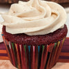 chai buttercream frosting on a red velvet cupcake made with DHOL Chai spice